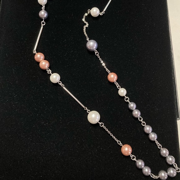 TOCARA. HILARY. Glass Pearls & Stainless Steel Necklace. 47” - Picture 2 of 3